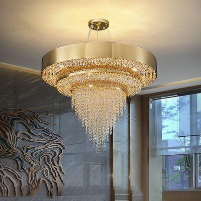 Shopping Mall Titanium Gold Plated Crystal Chandeliers Electroplating E14 Light Source
