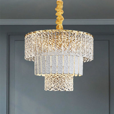 Tricolor Triangular Modern Crystal Chandelier Gold Finish Multiple Processes