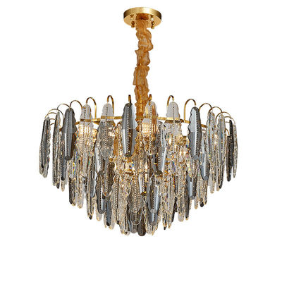 Dimmable Round Luxury Pendant Lights Customised Crystal Smoke Grey Pendant Light Rustproof