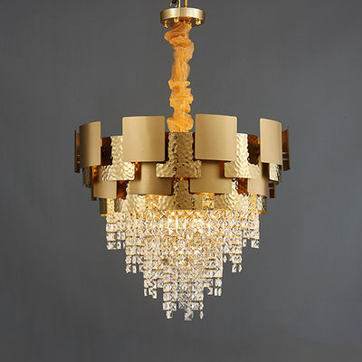 Titanium Gold Glass Chandelier Crystals Luxury Pendant Lights 6m2 To 25m2