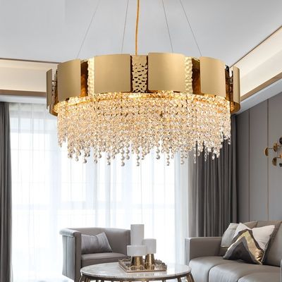 Titanium Gold Glass Chandelier Crystals Luxury Pendant Lights 6m2 To 25m2