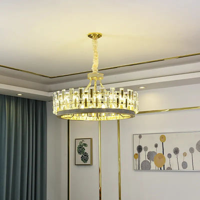 Round Modern LED Smoke Grey Crystal Chandelier E14 Electroplated Thickened Ceiling Plate