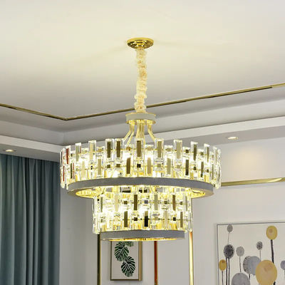 Round Modern LED Smoke Grey Crystal Chandelier E14 Electroplated Thickened Ceiling Plate