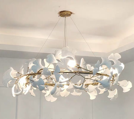 Creative Ceramic Ginkgo Leaf Chandelier Ceiling Light Adjusted Hanging Wire