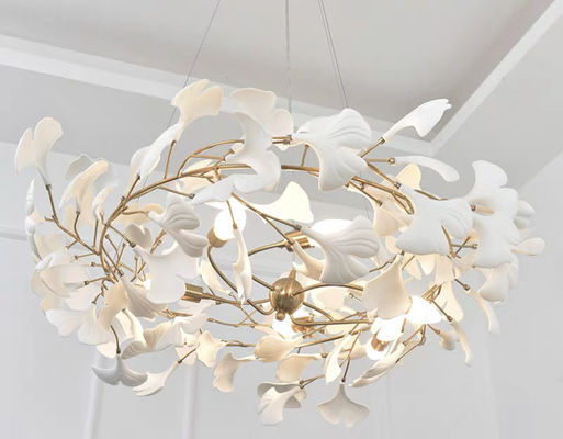 Creative Ceramic Ginkgo Leaf Chandelier Ceiling Light Adjusted Hanging Wire
