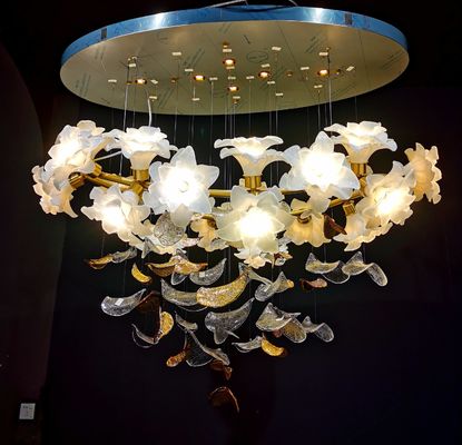 High End Art Romantic White Floral Lobby Chandelier High End Duplex Villa