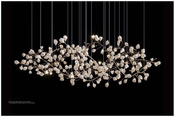 White Magnolia Flower Glass Custom Chandelier For High End Hotel Banquet Hall