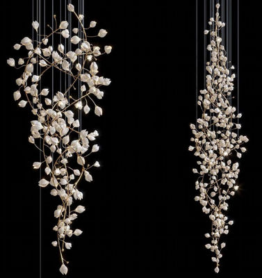 White Magnolia Flower Glass Custom Chandelier For High End Hotel Banquet Hall