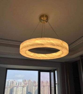 Nordic Led Modern Ring Spanish Alabaster Stone Brass Pendant Lamp Chandelier For Living Room
