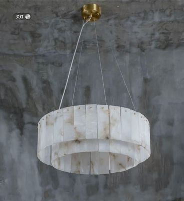 All Copper Light Luxury Natural Marble Creative New Chinese Model Living Room Dining Room Circular Chandelier