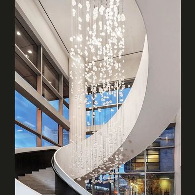 Custom Made Project Installation Large Hanging Drop Light High Ceiling Modern Luxury Hotel Stained Glass Chandelier