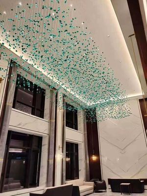 Custom Made Project Installation Large Hanging Drop Light High Ceiling Modern Luxury Hotel Stained Glass Chandelier