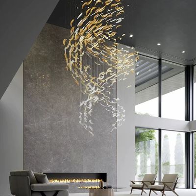 Custom Made Designer Chandeliers Large Staircase Decoration Hotel Lighting Artistic Murano Glass Feather LED Hanging Chandelier