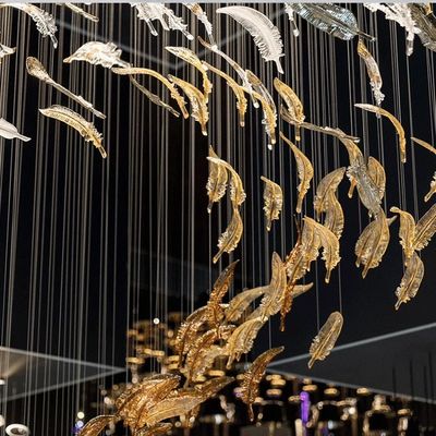 Custom Made Designer Chandeliers Large Staircase Decoration Hotel Lighting Artistic Murano Glass Feather LED Hanging Chandelier