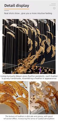 Custom Made Designer Chandeliers Large Staircase Decoration Hotel Lighting Artistic Murano Glass Feather LED Hanging Chandelier