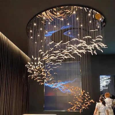 Wholesale Modern Luxury Flower Leaf Shaped Tawny Crystal Blown Chihuly Murano Glass Chandeliers Parts Hotel Ceiling Decoration
