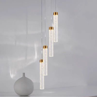 Minimalist Luxury Style Single Hanging Cylinder Shade Bedside Drop Light Crystal Pendant Light Modern