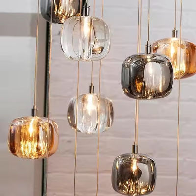 Chocolate All Copper Staircase Pendant Lamp End Villa Living Room Light with Luxury Crystal and Rotating Function