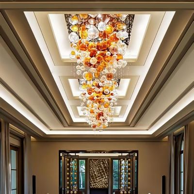 Modern Decorative Crystal Multi-Color Bubble Glass Ball Chandelier Used for Hotel Lobby Table Wedding Custom Lobby Long Staircase Big Size Luxury Project Led Glass Ball Chandelier Pendant Light