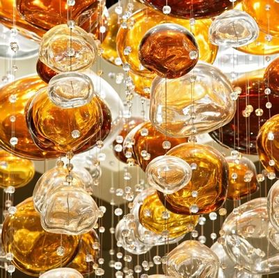 Modern Decorative Crystal Multi-Color Bubble Glass Ball Chandelier Used for Hotel Lobby Table Wedding Custom Lobby Long Staircase Big Size Luxury Project Led Glass Ball Chandelier Pendant Light