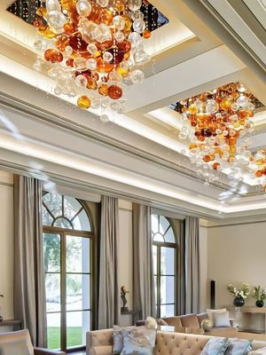 Modern Decorative Crystal Multi-Color Bubble Glass Ball Chandelier Used for Hotel Lobby Table Wedding Custom Lobby Long Staircase Big Size Luxury Project Led Glass Ball Chandelier Pendant Light