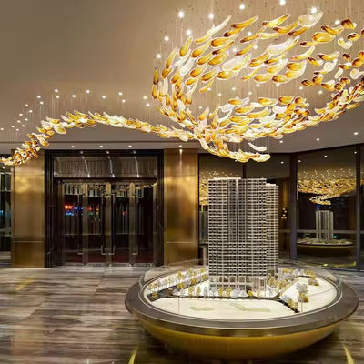 Non Standard Project Hotel Lobby Club Golden Glass Hanging Decoration Hotel Banquet Hall Decorative Lamps