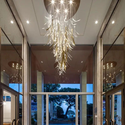 Custom Villa Project Lighting Design Modern Gold Art Glass Ceiling Unique Tulip Glass Flower Shaped Personalized Hallway Chandelier