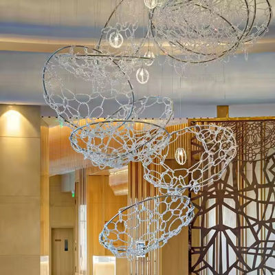 Crystal Non Standard Engineering Custom Hotel Hall Chandelier Banquet Hall Crystal Ball Mesh Metal Engineering Lamp