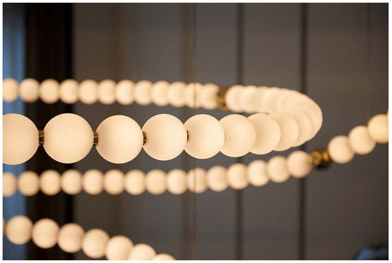 Modern Golden Chandelier Home Decoration Bedroom Living Room LED Ring Glass Pearl Hanging Lamp