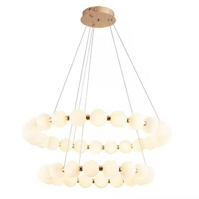 Modern Golden Chandelier Home Decoration Bedroom Living Room LED Ring Glass Pearl Hanging Lamp