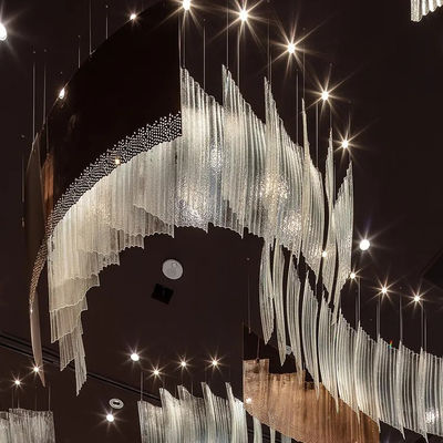 Ribbon Fan Glass Customized Hotel Lobby Senior Club Luxury High Ceiling Modern Chandelier