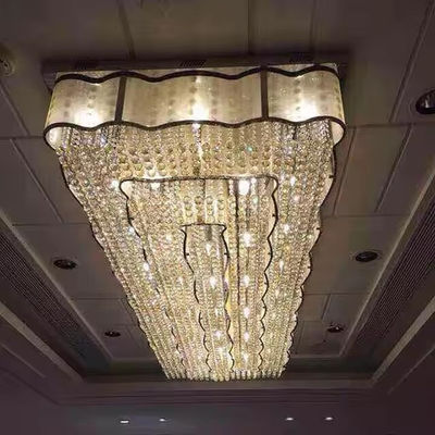 Gold Pendant Lights Clear Crystal Rectangular Chandelier Saloon Living Dining Room Indoor Lighting Pendant Big Ceiling Hotels