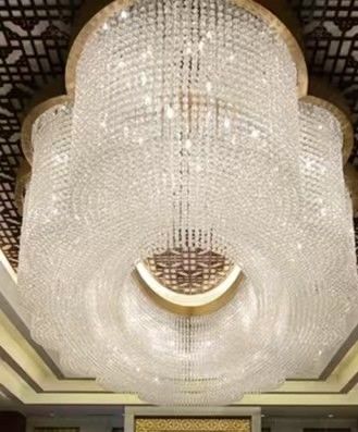 Hotel Lobby Luxury Villa Crystal Round Long Ceiling Light Large Sales Department Sand Table Project Lamps