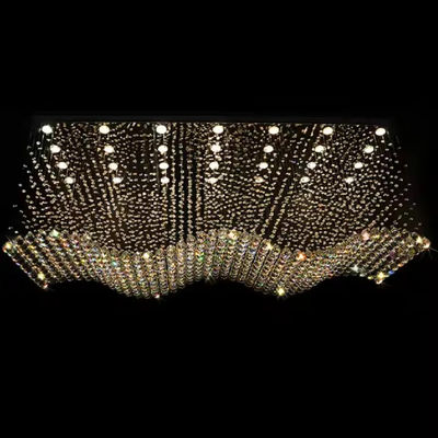 Customized Modern Living Room LED Wave Rectangular String Crystal Lamp Hotel Engineering Crystal Hanging Chandeliers