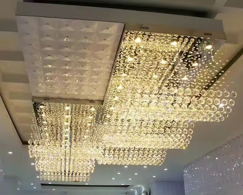 Customized Modern Living Room LED Wave Rectangular String Crystal Lamp Hotel Engineering Crystal Hanging Chandeliers