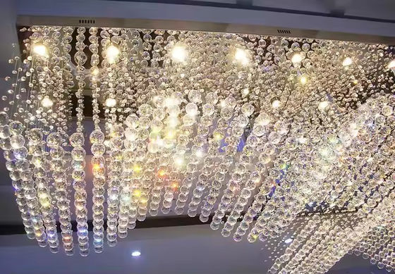 Customized Modern Living Room LED Wave Rectangular String Crystal Lamp Hotel Engineering Crystal Hanging Chandeliers