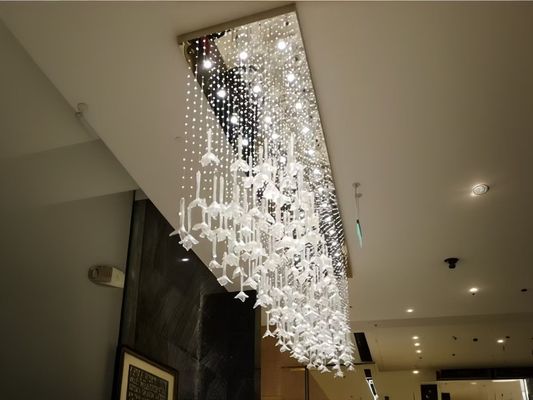 Custom Hotel Lobby Chandelier Petal Pendant Rectangular Crystal String Creative LED Crystal Ceiling Chandelier