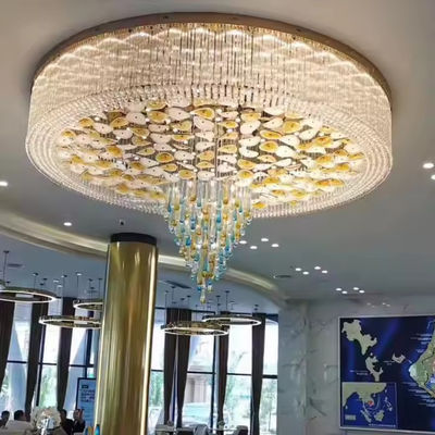 Post-Modern Style Custom Chandelier Hotel Lobby Business Center Large Crystal Luxury Round Water Drop Pendant LED Ceiling Light