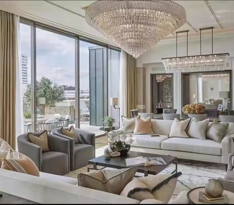 Modern Luxury Round Rock Crystal Chandelier for Living Room Villa Hotel Ceiling Decorative Lighting