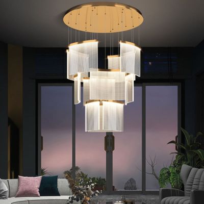 European Round Gold Double Height Chandelier Hanging Light Nordic Led Pendant Lamp Indoor Home Modern Luxury Crystal Chandelier