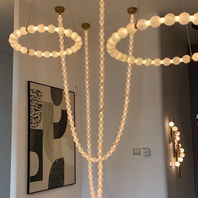 Long Necklace Marble Beads Connector Pendant Lamp Buddhist Prayer Beads Decoration Duplex Staircase Big Chandelier Light