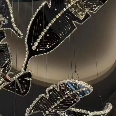 Luxury Crystal Feather Chandelier Modern Leaf Pendant Light for Staircase & Villa