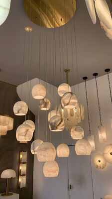 Ball Horizontal Oval Stone Alabaster Restaurant Pendant Light Staircase Creative Art Linear LED Marble Globe Cluster Chandelier