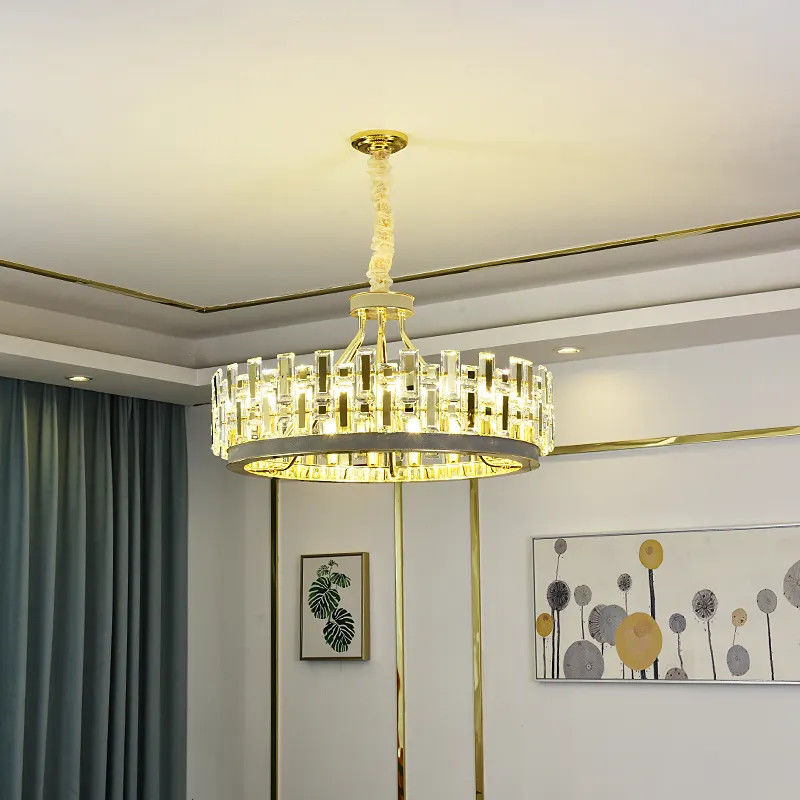 Round Modern LED Smoke Grey Crystal Chandelier E14 Electroplated Thickened Ceiling Plate