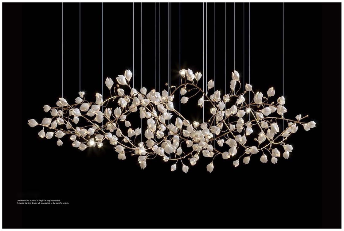 White Magnolia Flower Glass Custom Chandelier For High End Hotel Banquet Hall