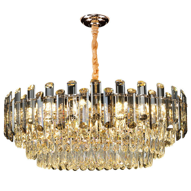S Gold Smoke Grey K9 Crystal Chandelier Baking Varnish Polishing