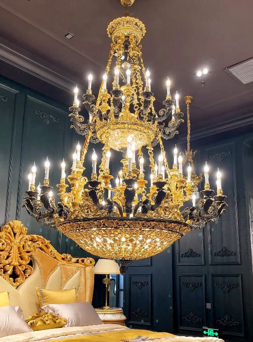 European Retro Custom Chandeliers High End Golden Candle Chandelier LED Light Source