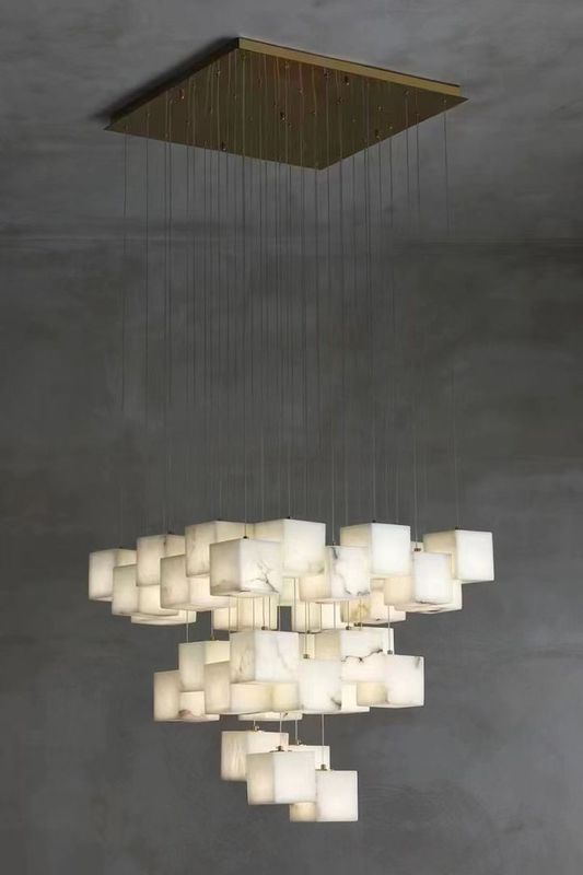 Custom Luxury Alabaster Chandelier Modern Style Villa High Ceiling Hotel Lobby Spiral Staircase Chandelier