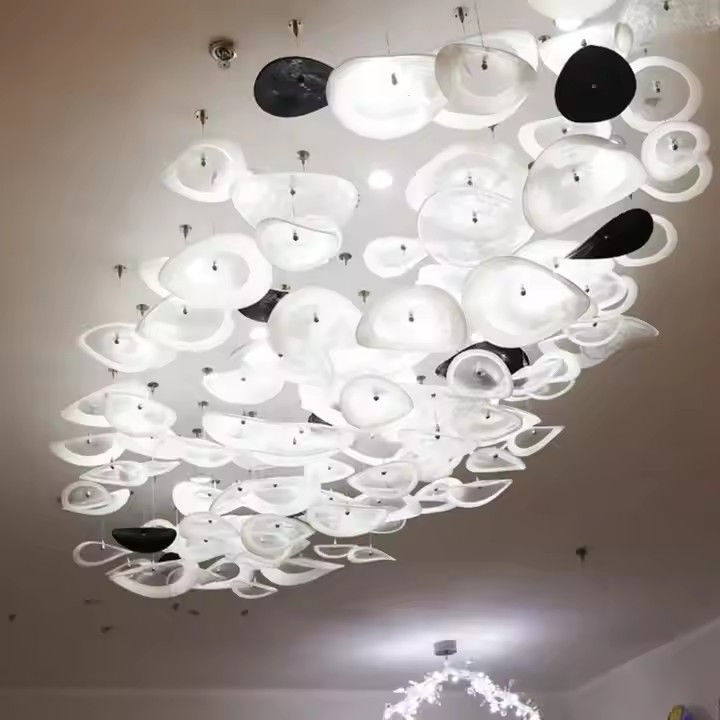 White Glass Pendant Art Glass Hotel Lobby Villa Living Room Luxury Glass Ceiling Led Decorative Chandelier