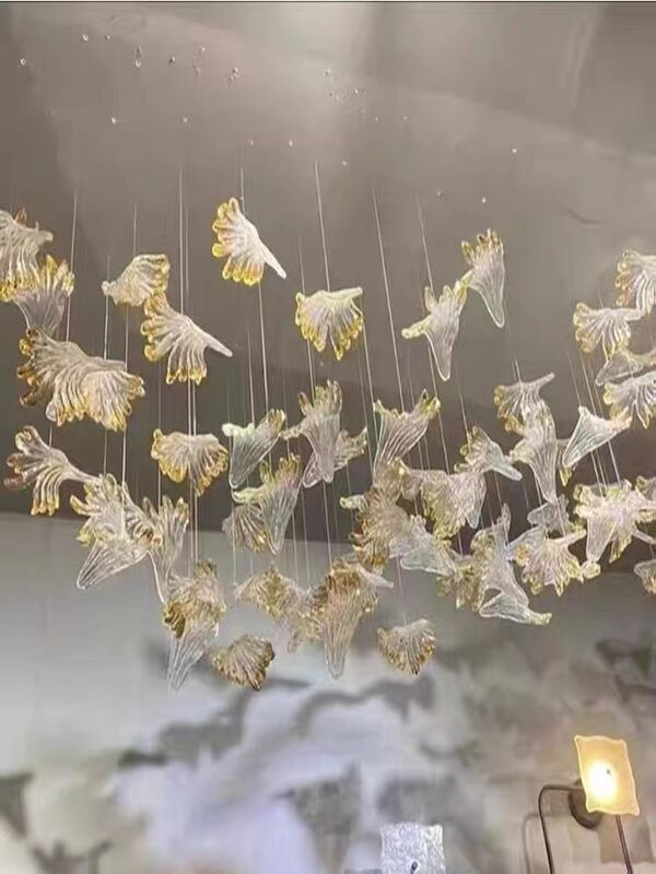 Customized Adjustable Height Multi Color Ginkgo Leaf Glass Decorative Chandelier